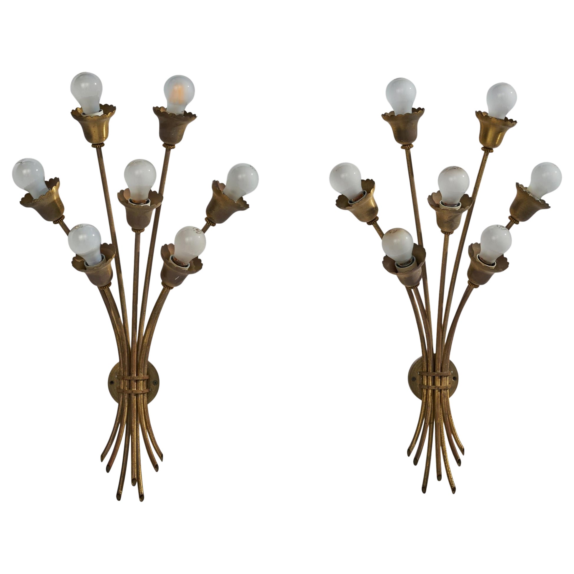 Danish Designer, Wall Lights, Brass, Denmark, 1940s For Sale