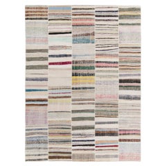Rug & Kilim's Tapis Kilim moderne en patchwork tissé à la main à rayures multicolores