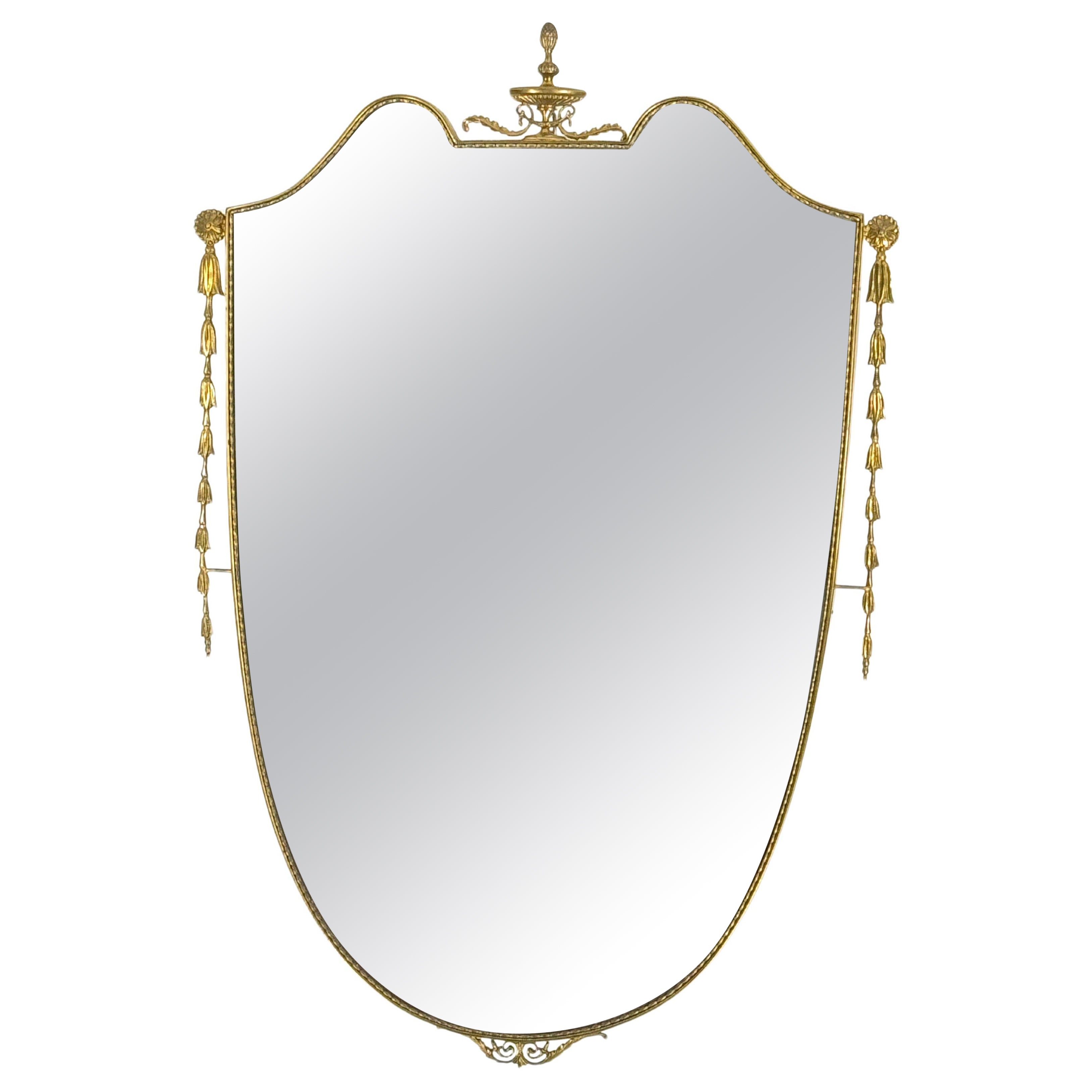 Mid-century Italian mirror in brass. Italy 1950s For Sale