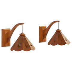 Swedish Designer, Wall Lights, Pine, Sweden, 1970s