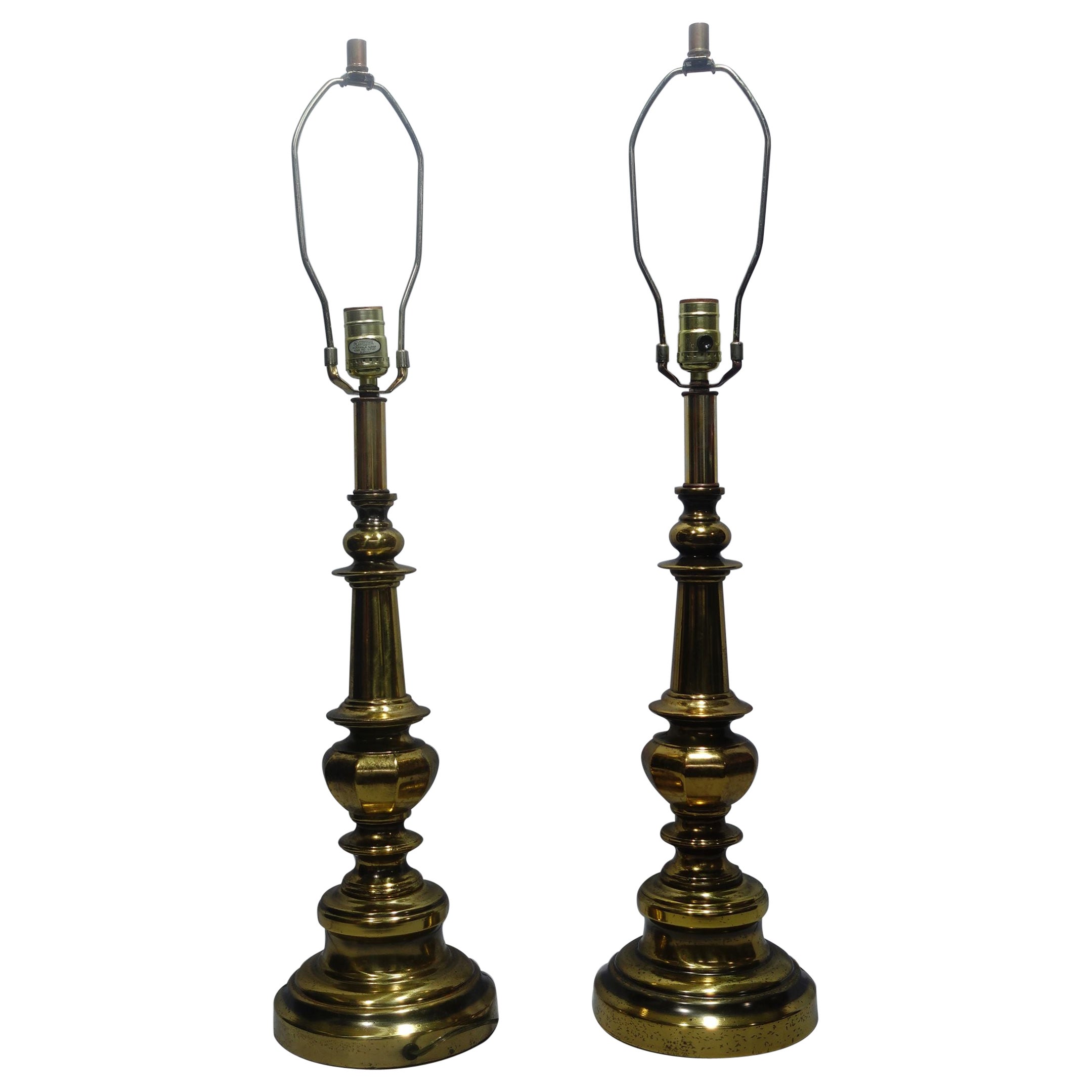 Pair of 1940's Stiffel Brass Table Lamps For Sale