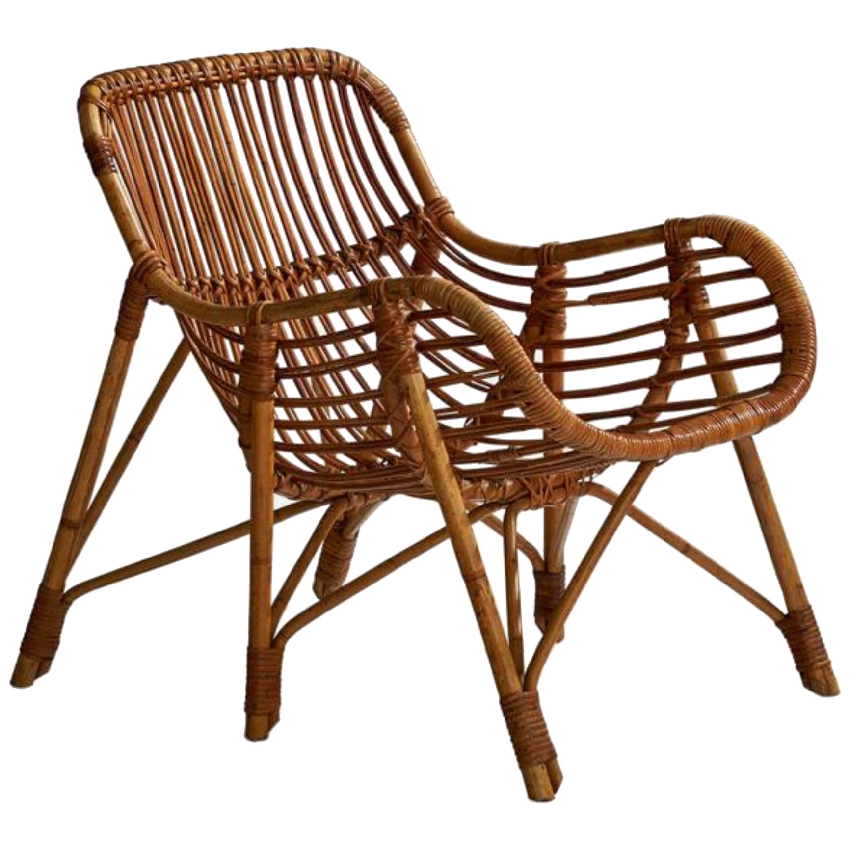 Finnish Designer, Lounge Chair, Bamboo, Rattan, Finland, 1940s For Sale