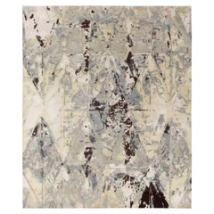 Rug & Kilim's handgeknüpfter abstrakter Kunstteppich in Grau und Weiß mit malerischen Mustern