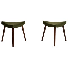 Danish Designer, Stools, Walnut, Mohair, Denmark, 1950s