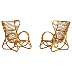 Swedish Designer, Lounge Chairs, Bamboo, Rattan, Sweden, 1950s