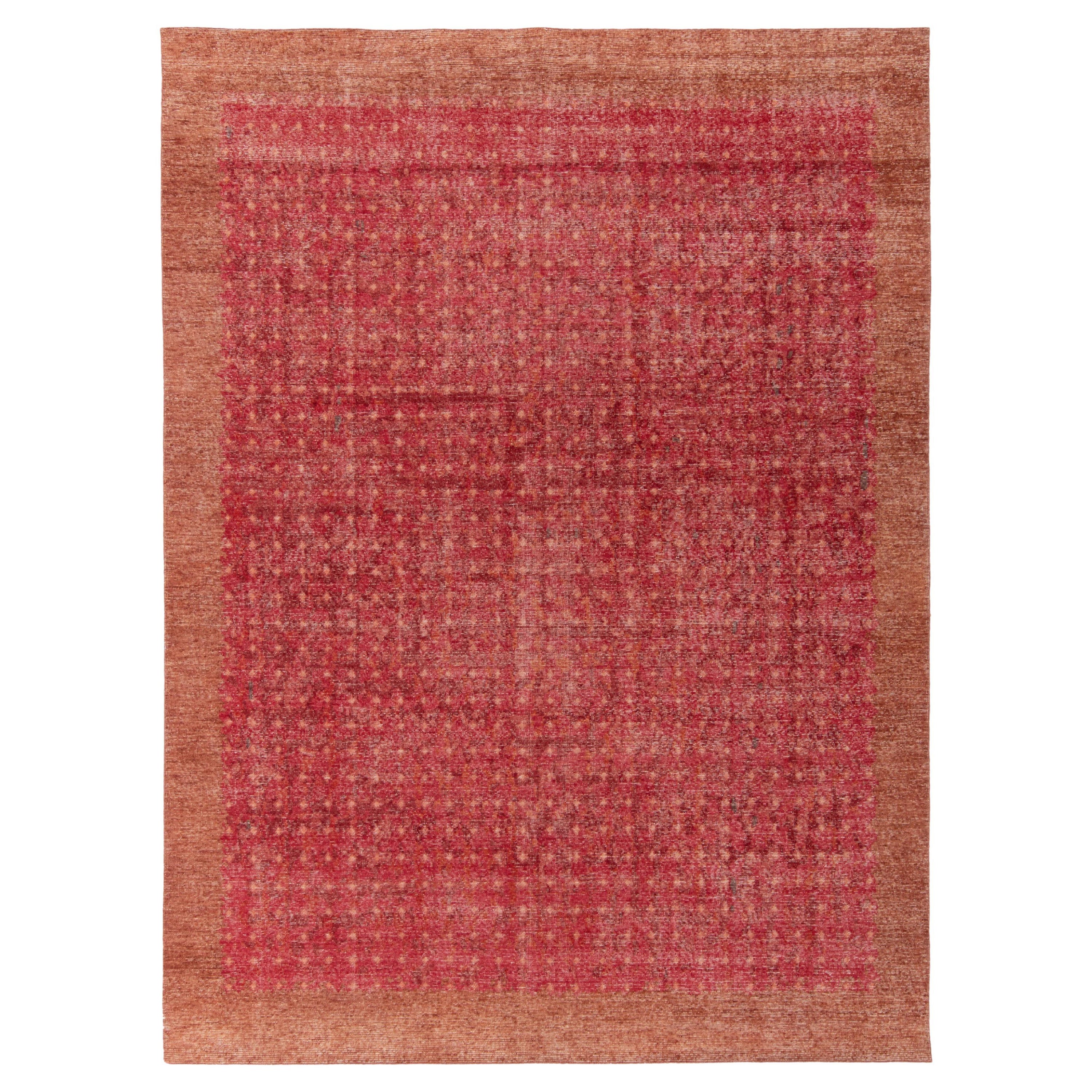 Rug & Kilim's Hand-Knotted Distressed Style Modern Rug in Red and Brown For Sale