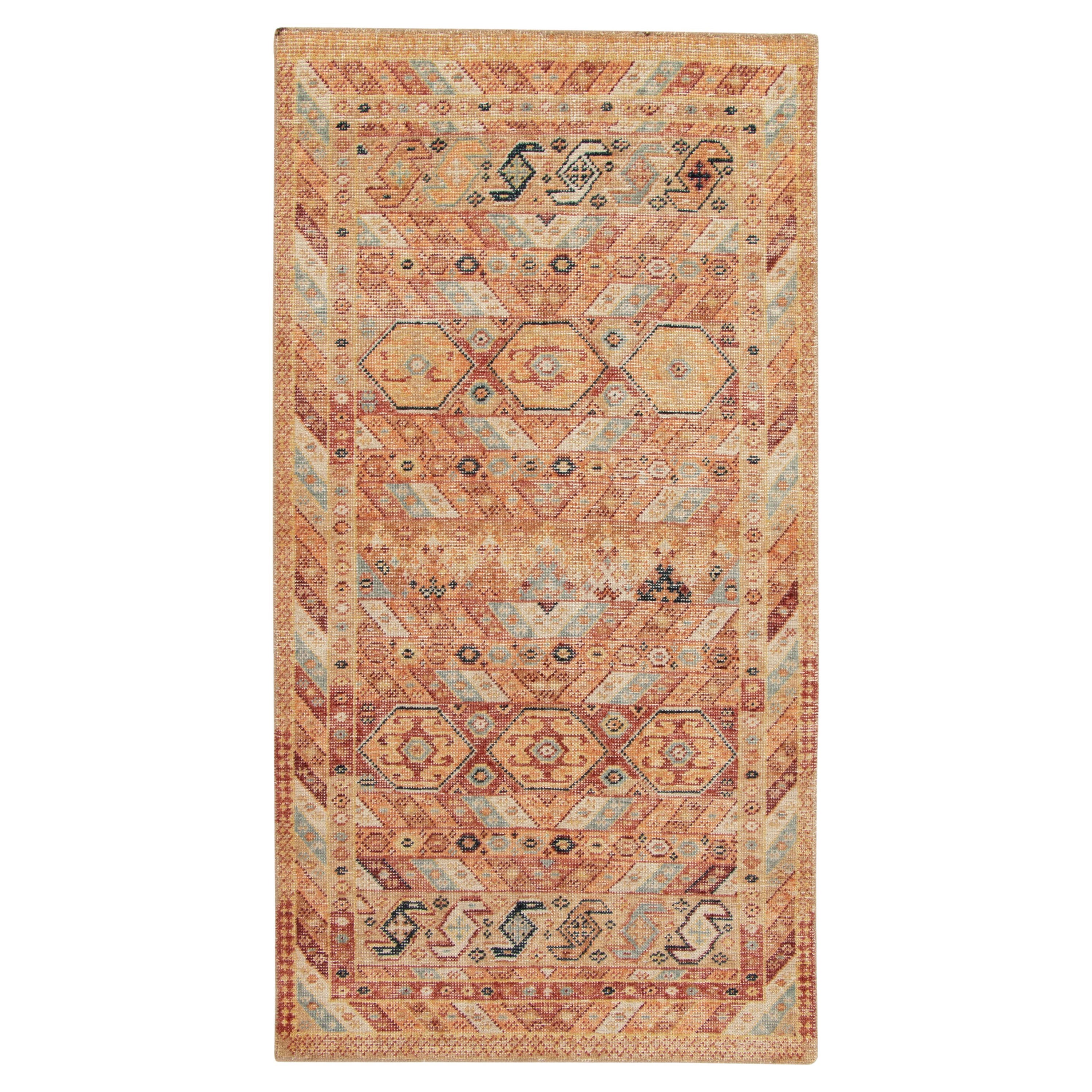 Tapis & Kilim's Distressed Style Runner in Orange, Gold & Red Tribal Motif en vente