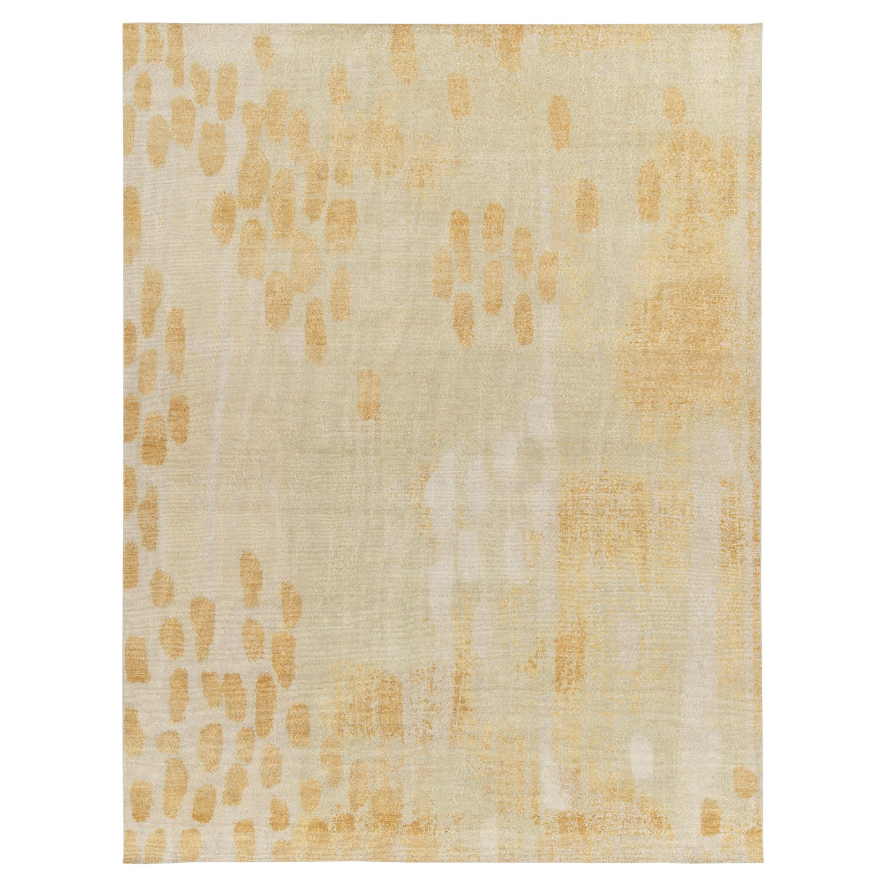 Rug & Kilim's Modern Rug im Distressed-Stil in Creme, Gold, Weiß Dots Muster