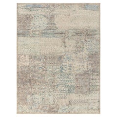 Rug & Kilim's Moderner Teppich im Distressed-Stil in Silber-Grau, blaues abstraktes Muster