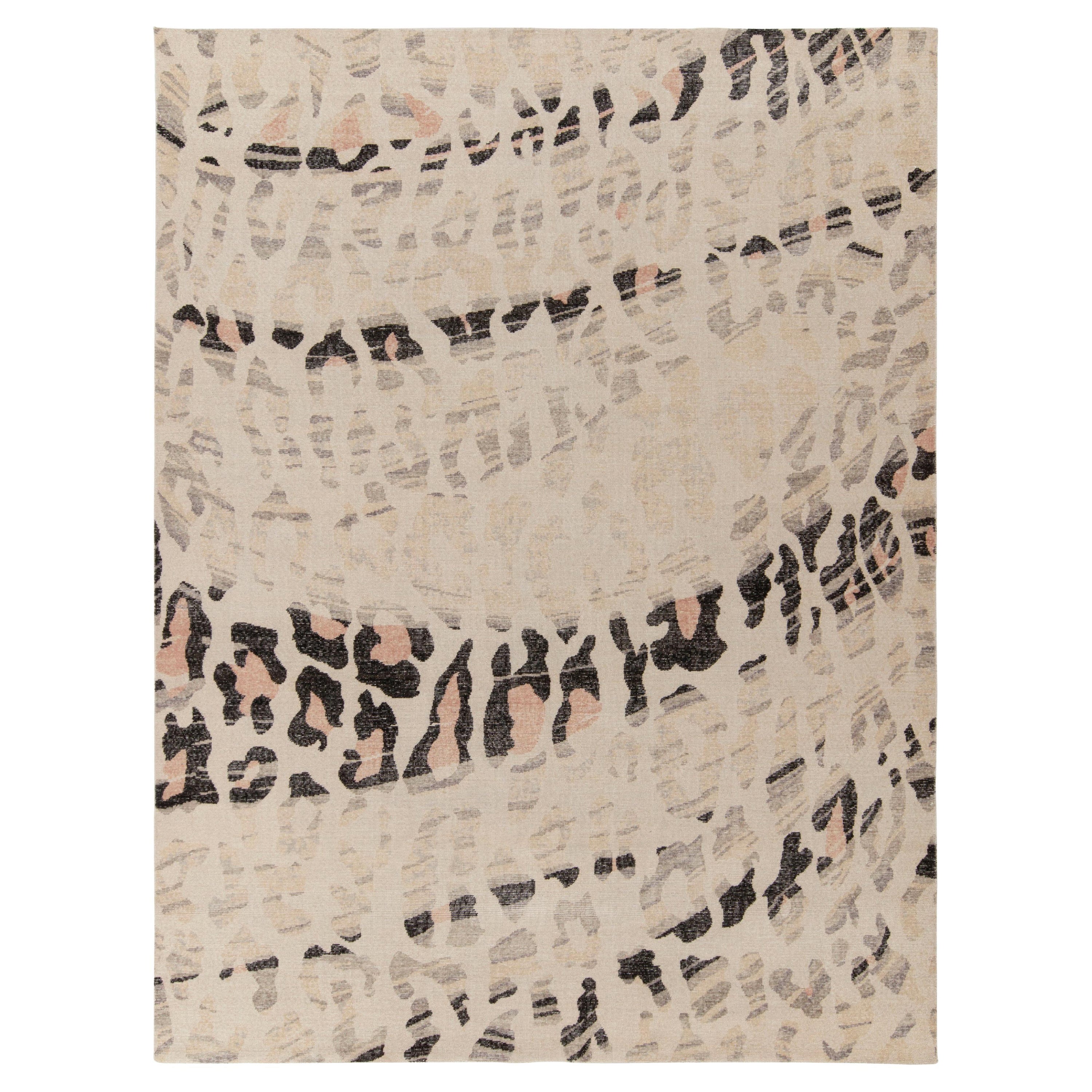 Rug & Kilim's Distressed Style Modern Rug in Black, White Abstract Pattern For Sale