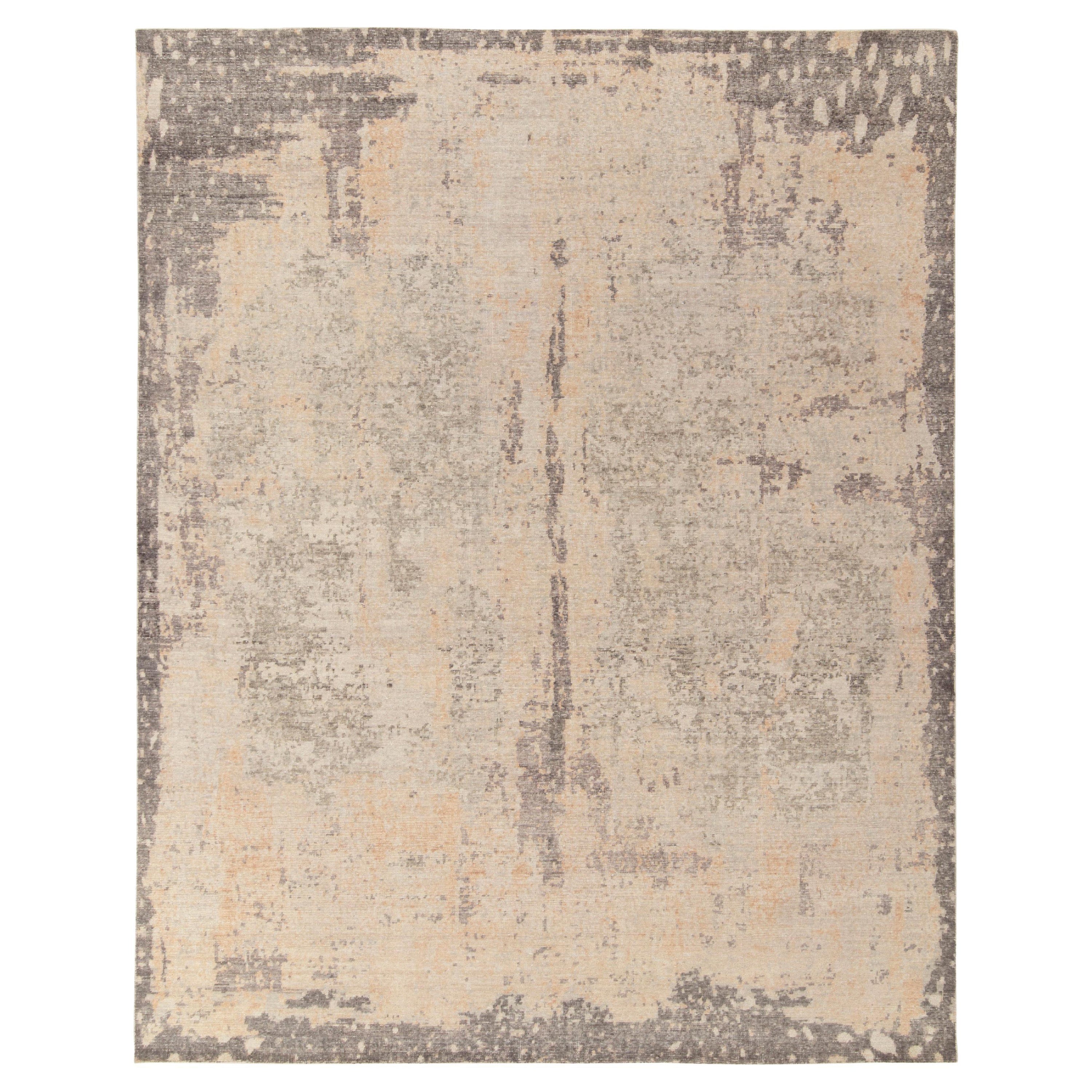 Rug & Kilim's Distressed Style Modern Rug in Gray and Beige Abstract Pattern