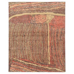 Rug & Kilims moderner Teppich im Distressed-Stil in Beige-Braun, rotes abstraktes Muster