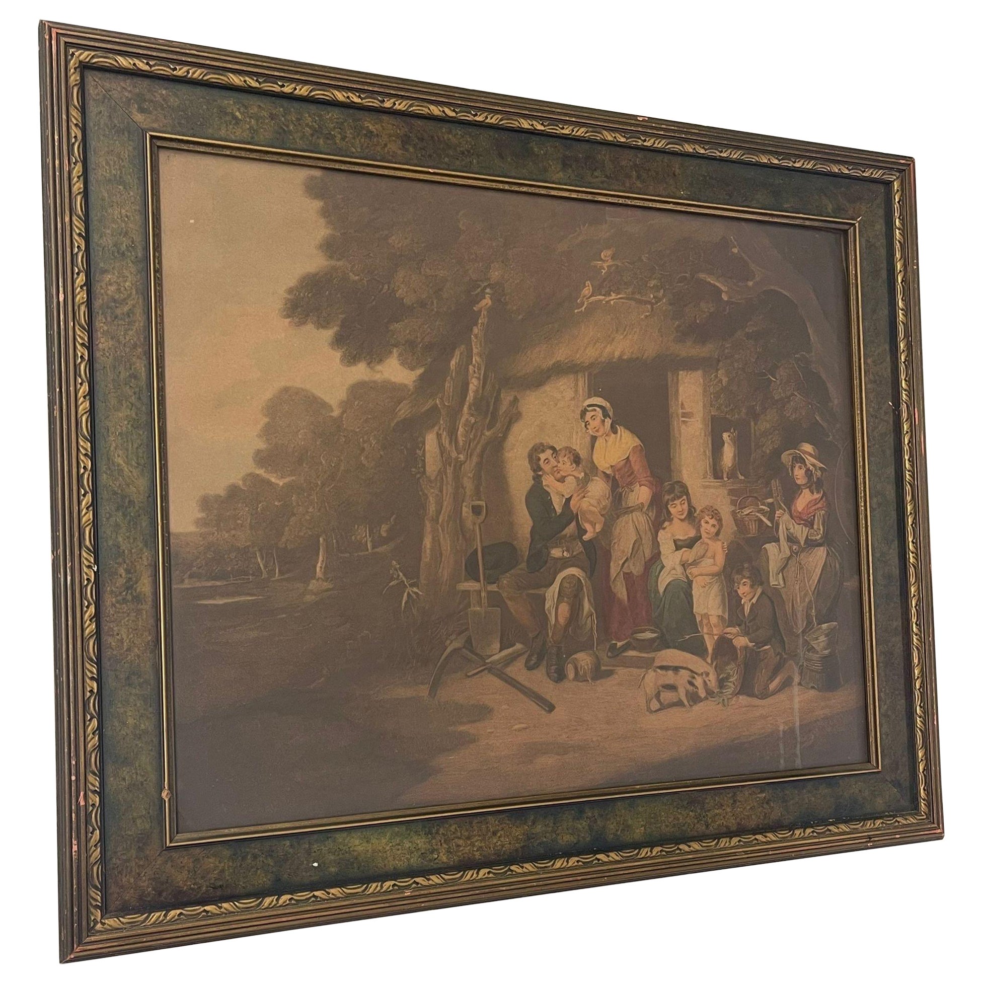 Vintage Framed Print Titled “ Saturday Evening “ For Sale