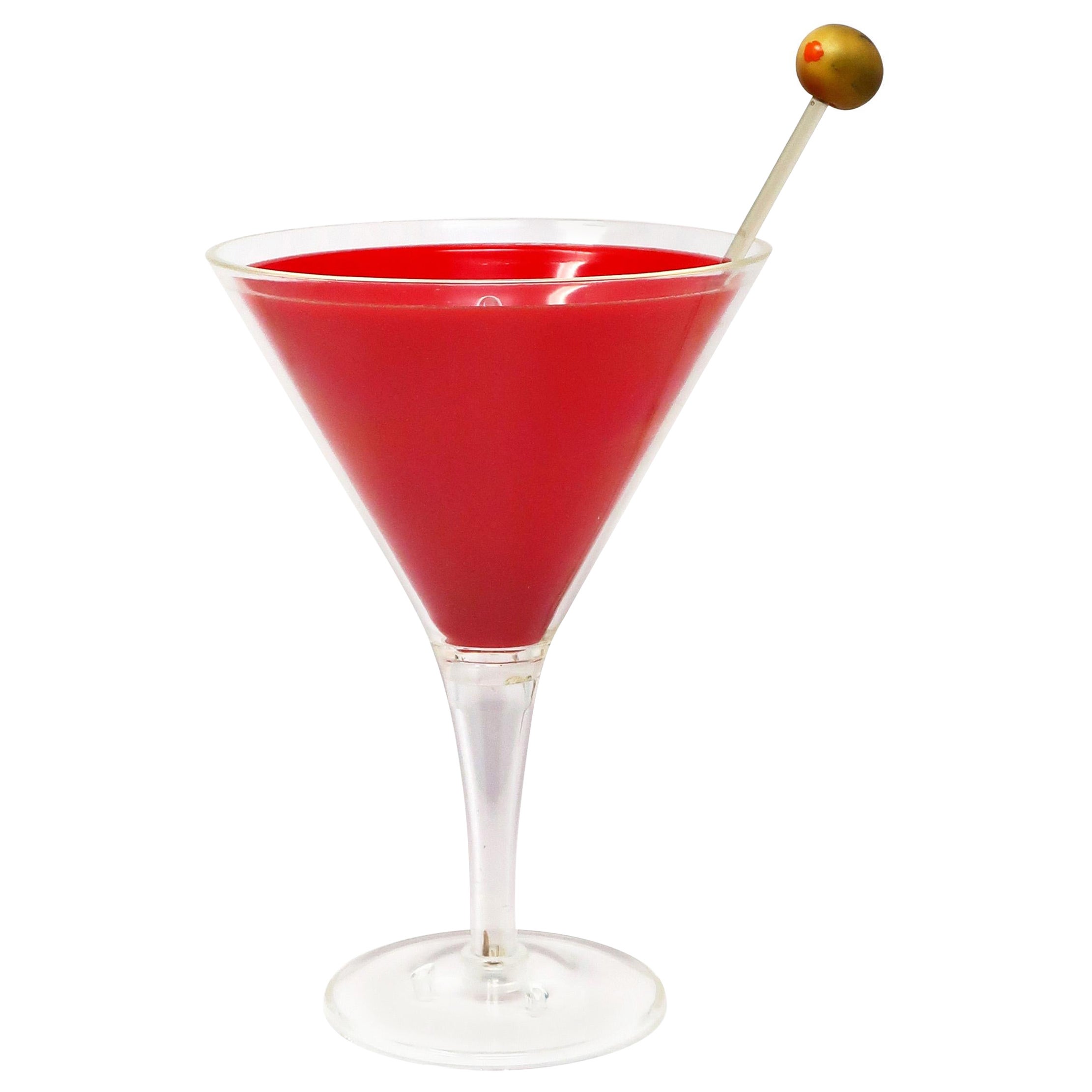 Martini-Lampe aus rotem Lucite im Vintage-Stil