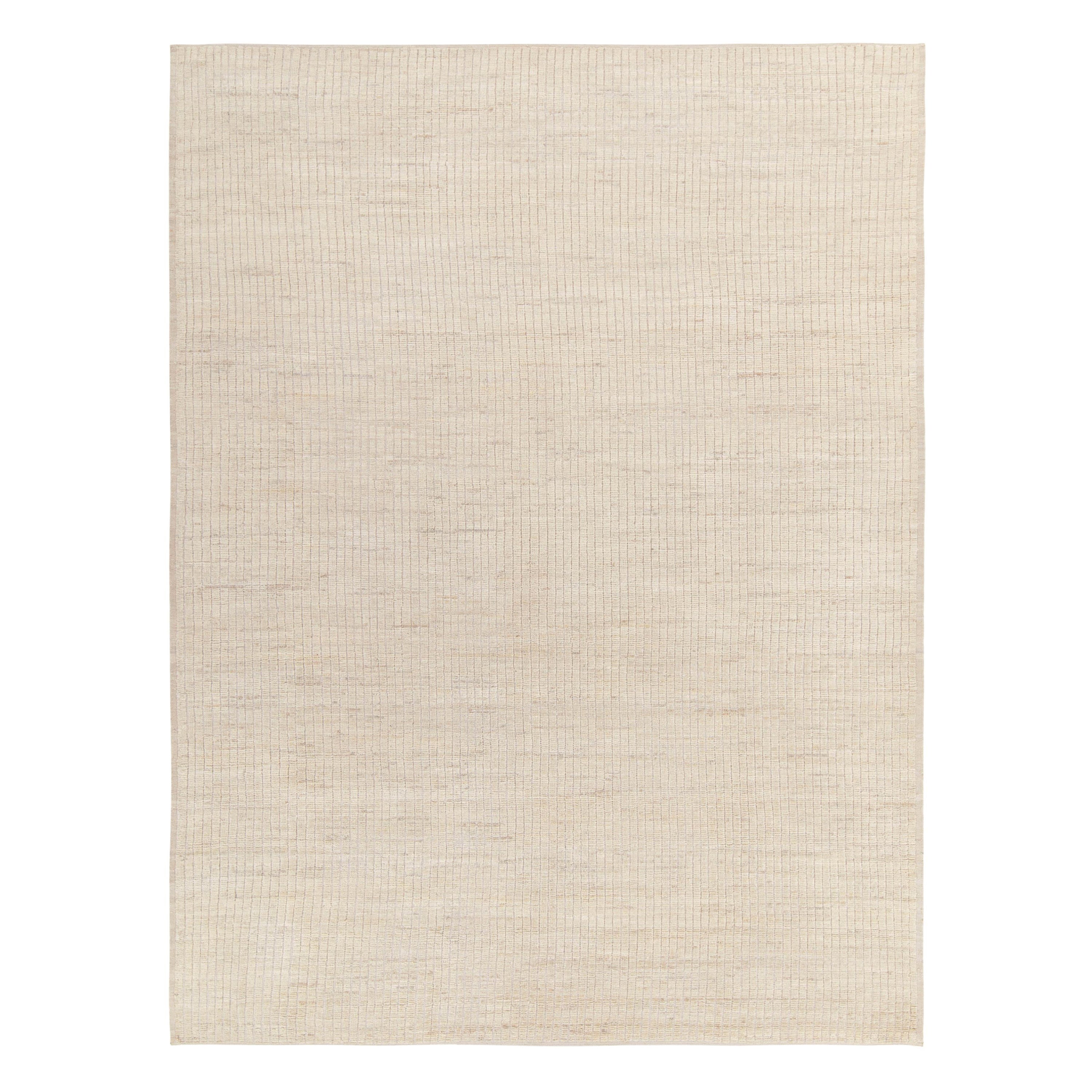 Rug & Kilim's Contemporary Rug in off White, Beige High-Low Geometric Pattern For Sale