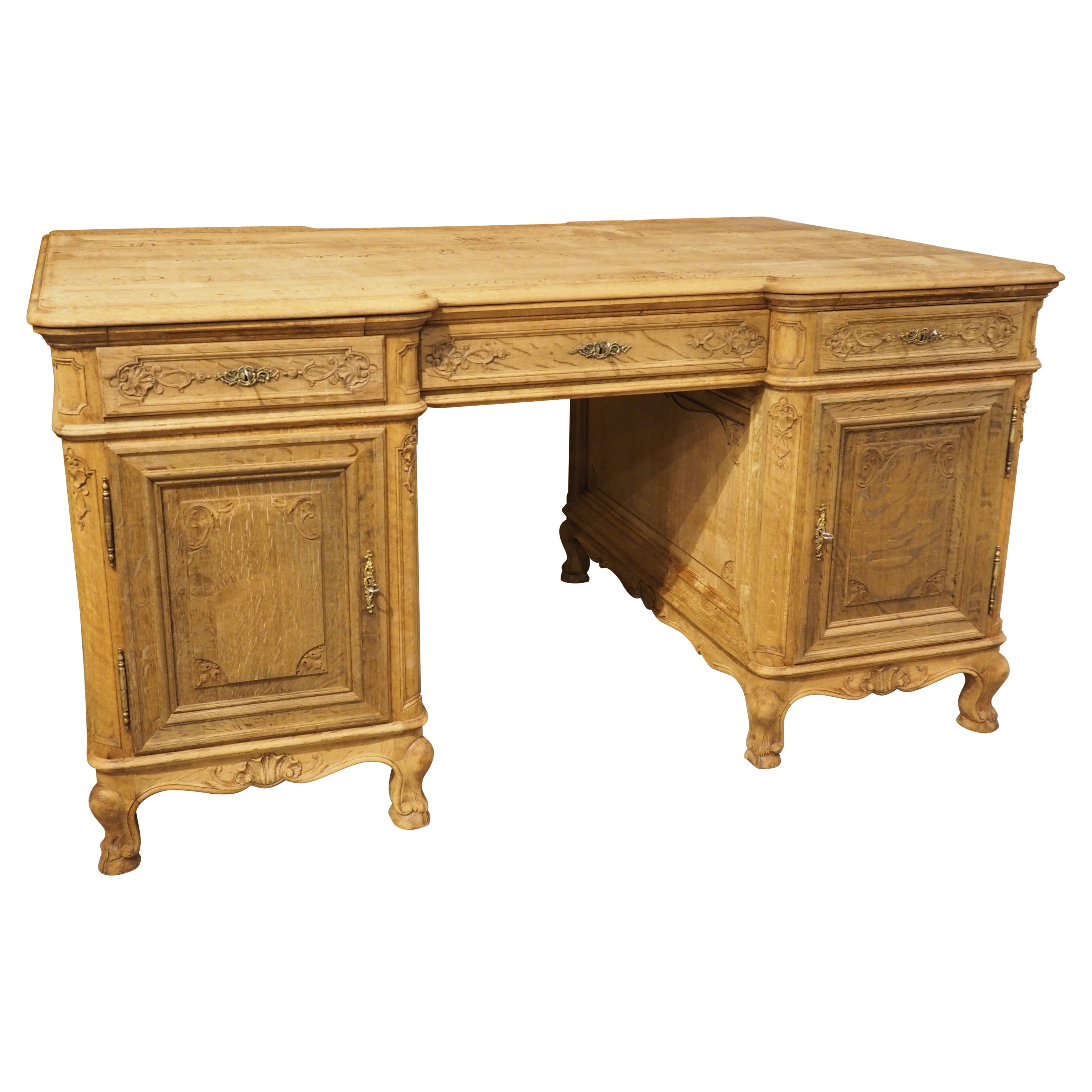 Early 1900s Regence Style Bleached Oak Partners Desk from France For Sale