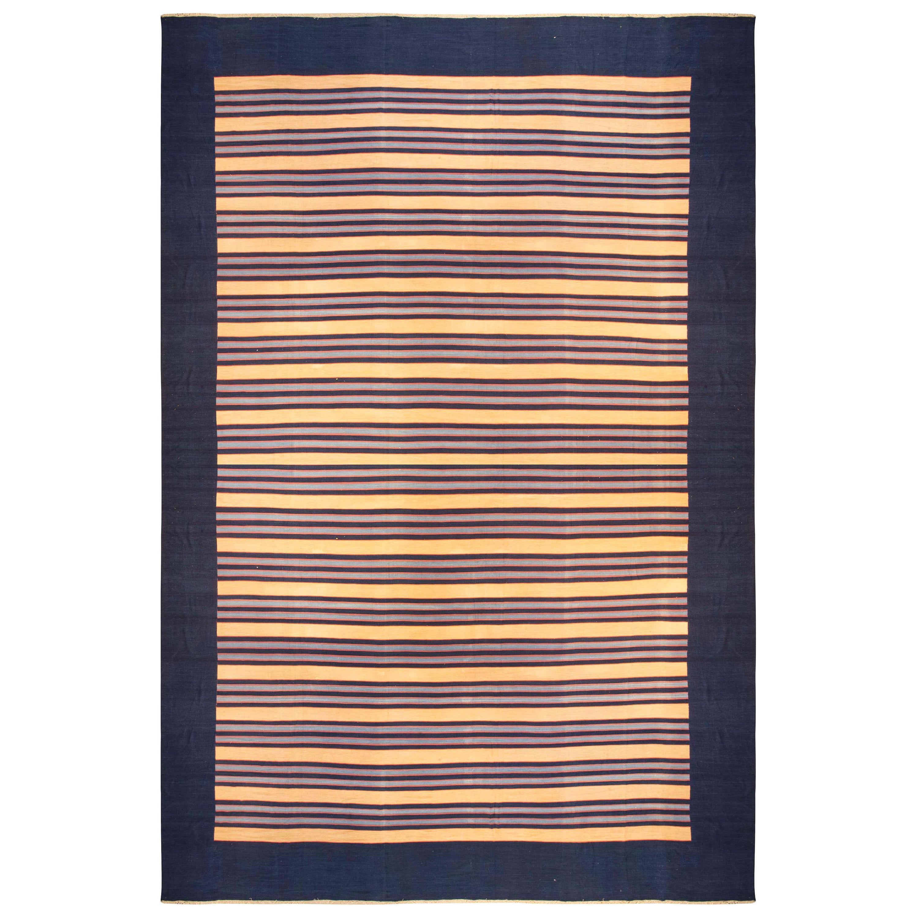 Mid-20th Century Striped Indian Dhurrie Rug For Sale