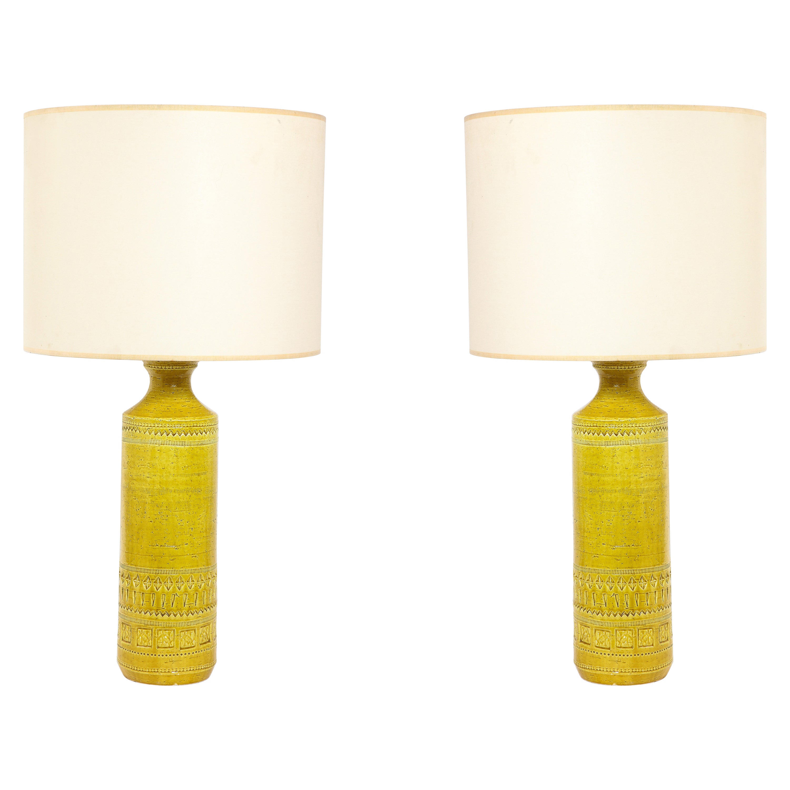 Grandes lampes de table Bitossi jaunes. Italie années 60 en vente