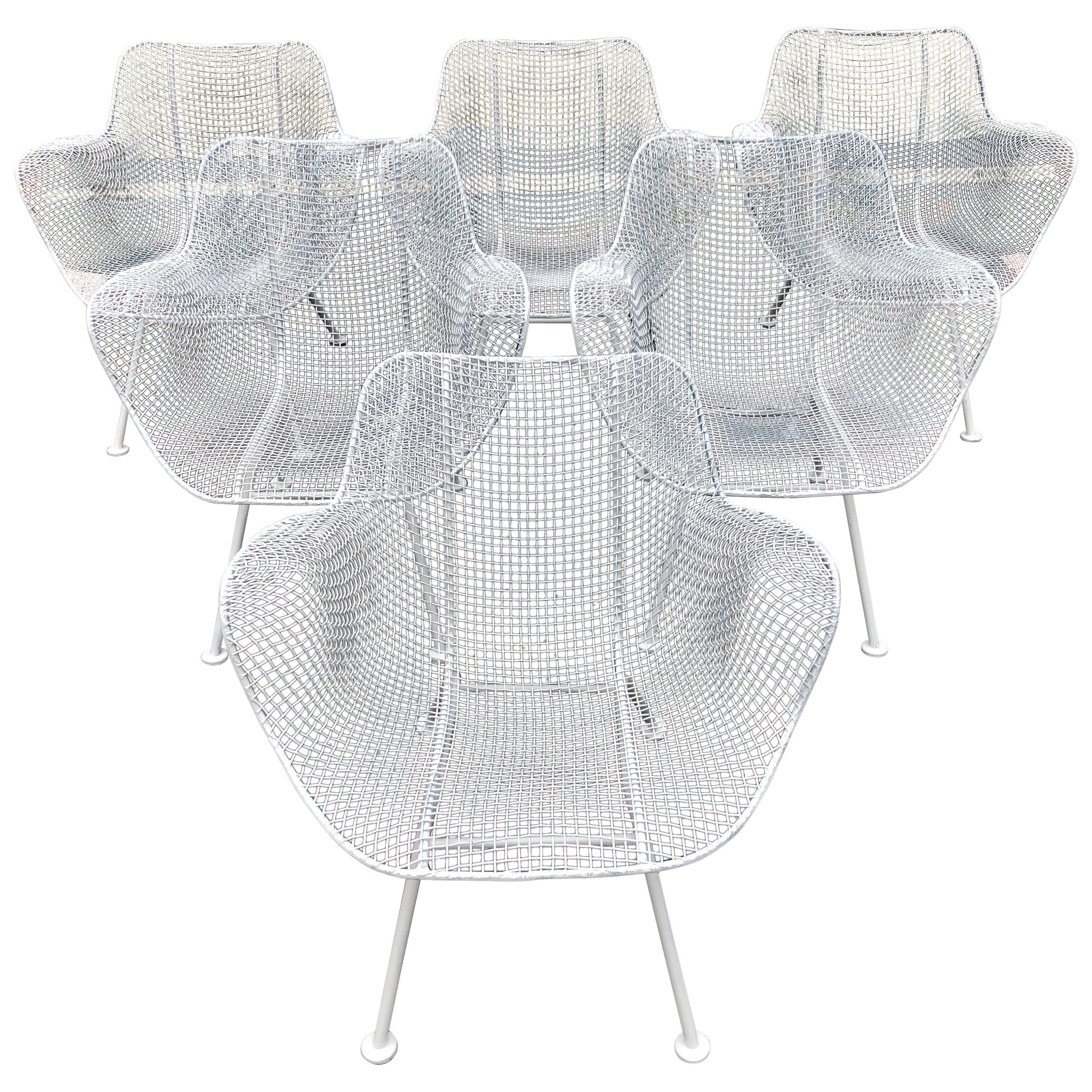 Fabuleux ensemble de 6 chaises de patio Woodard Sculptura en maille mi-siècle moderne