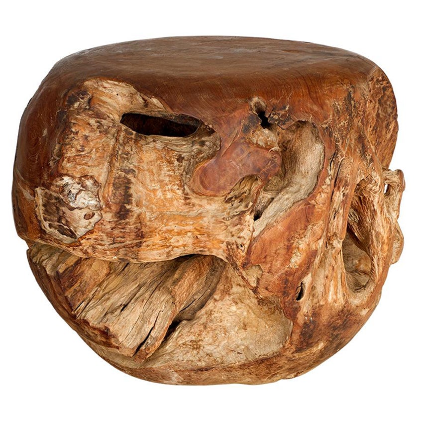 Monumental Teak Wood Ball Side Table 