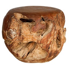 Monumental Teak Wood Ball Side Table 