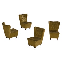 Used Italian Designer, Slipper Chairs, Velvet, Wood, Italy, 1940s