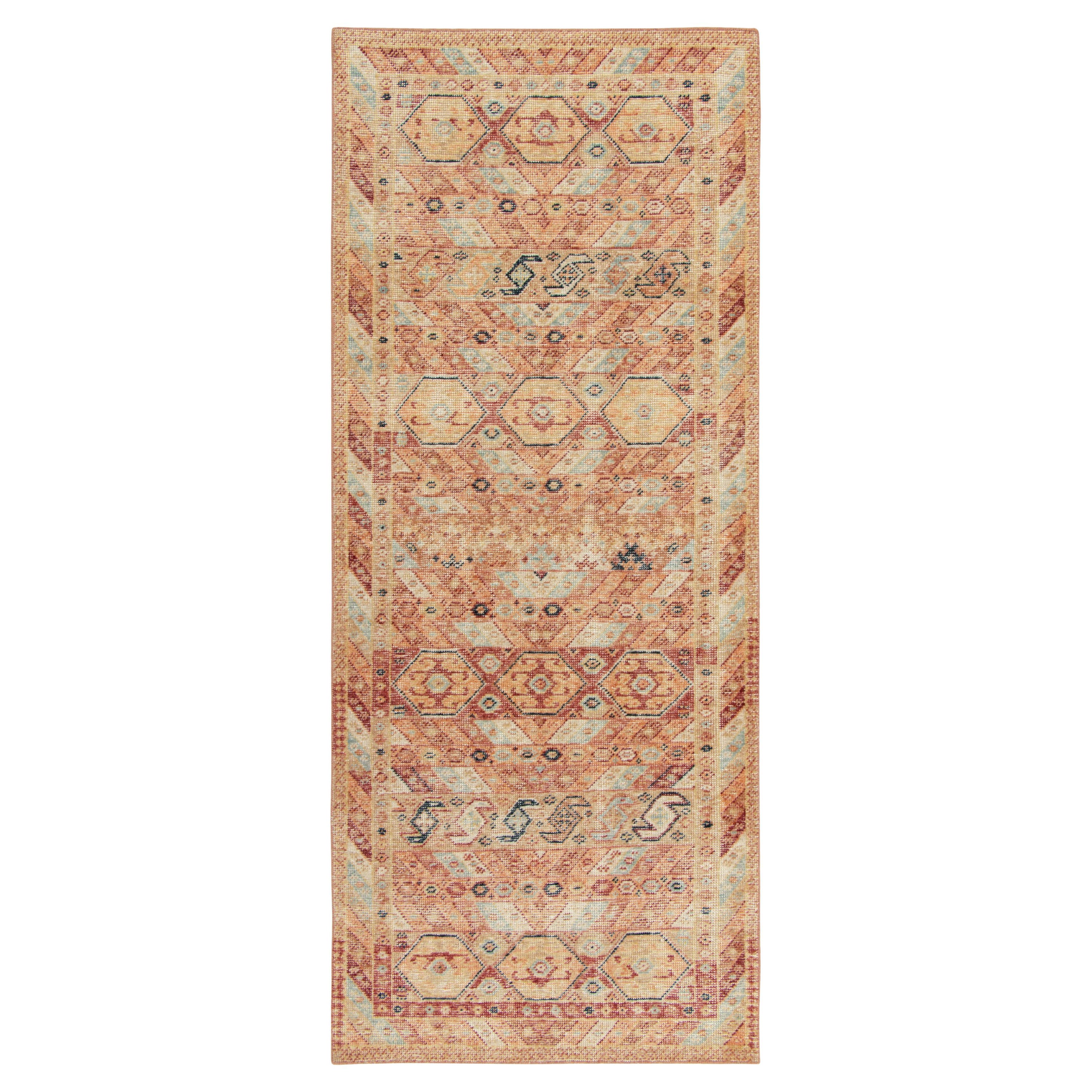 Rug & Kilim's Distressed Style Tribal Runner in Orange, Red & Blue Pattern For Sale