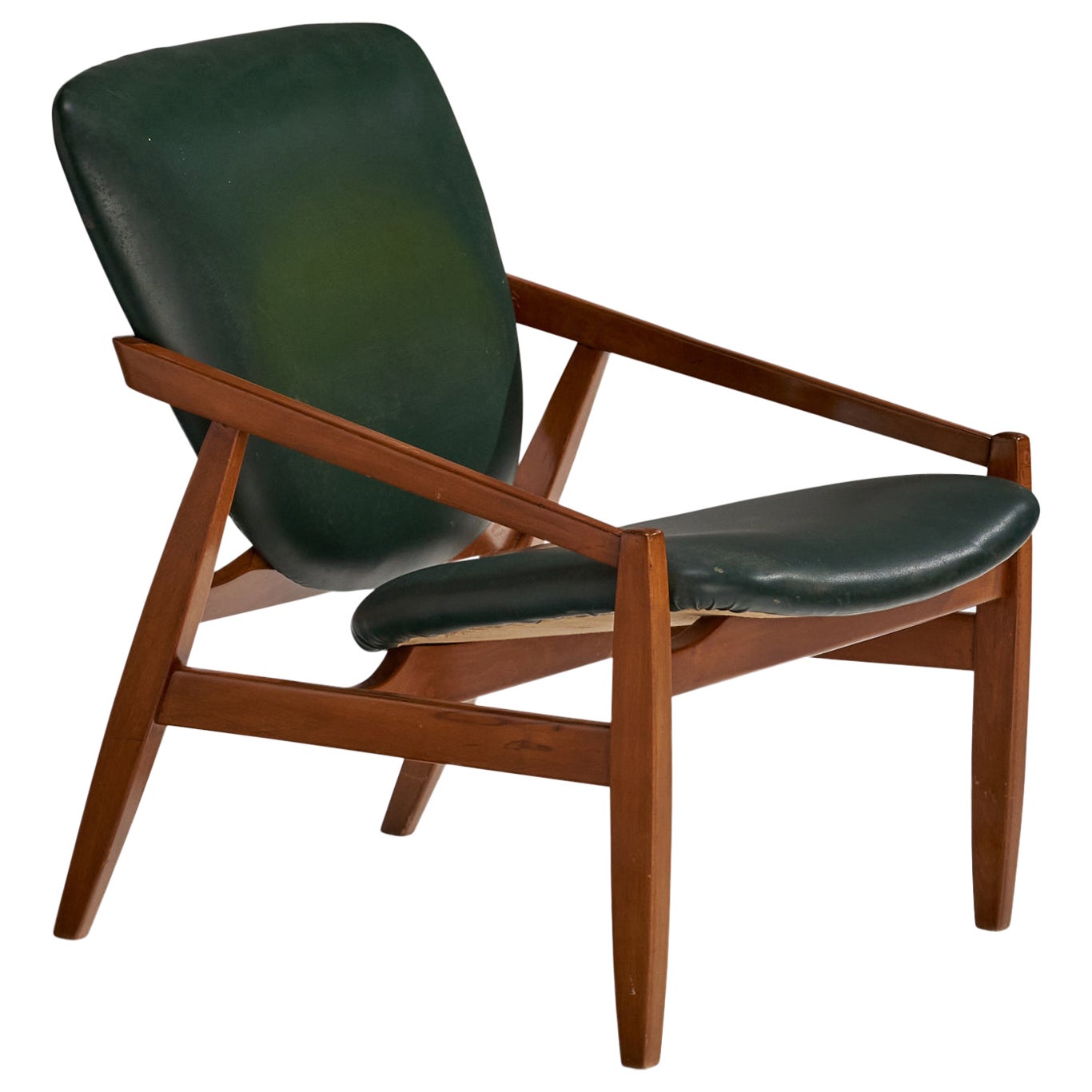 Italian Designer, Lounge Chair, Teak, Vinyl, Italy, 1960s For Sale