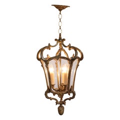 Used Early 20th Century French Gilt Bronze & Glass Hall Lantern