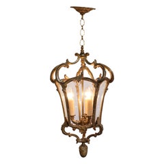 Lanterna da sala francese in bronzo dorato e vetro dei primi del Novecento