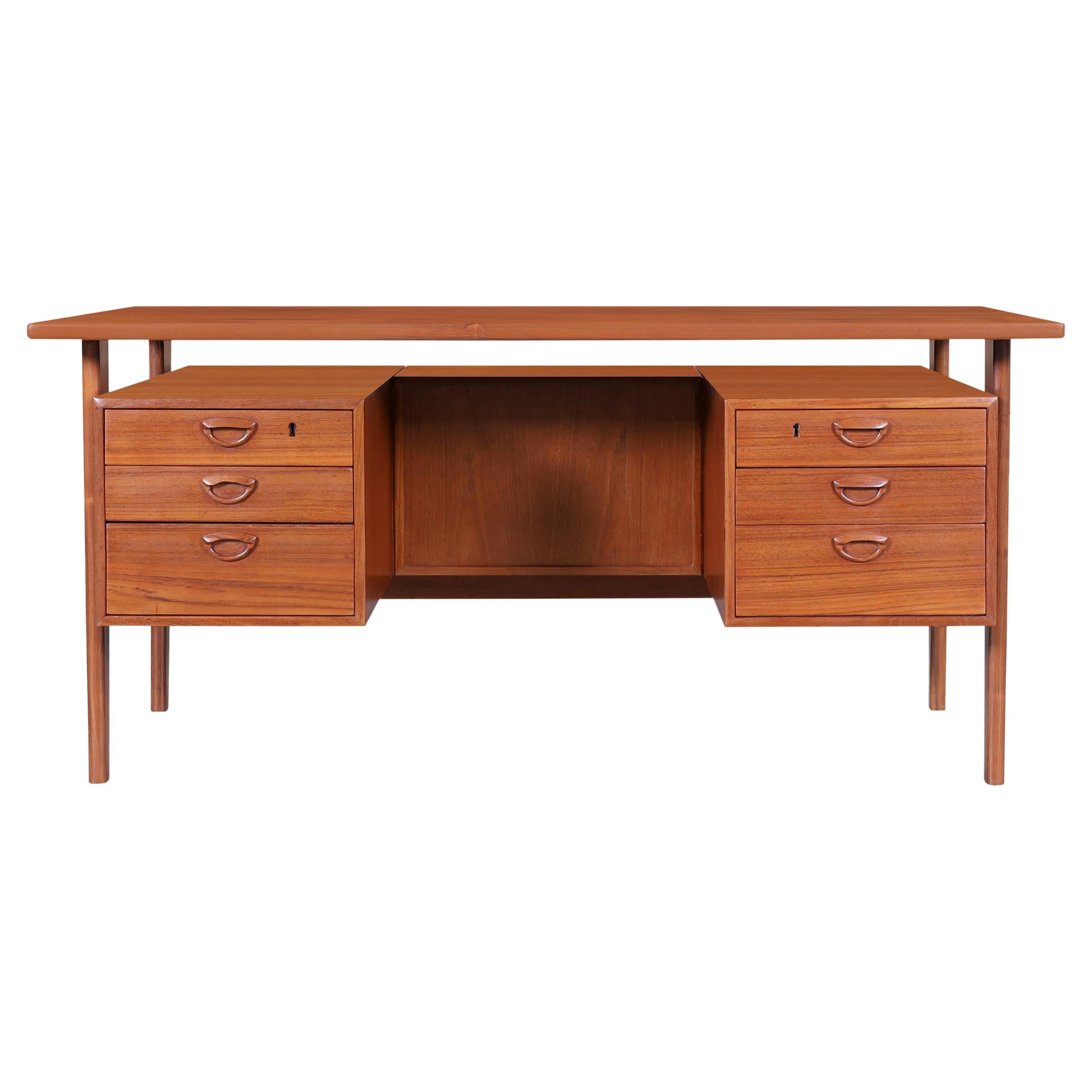 Danish Modern Floating Top Teak Desk by Kai Kristiansen For Sale