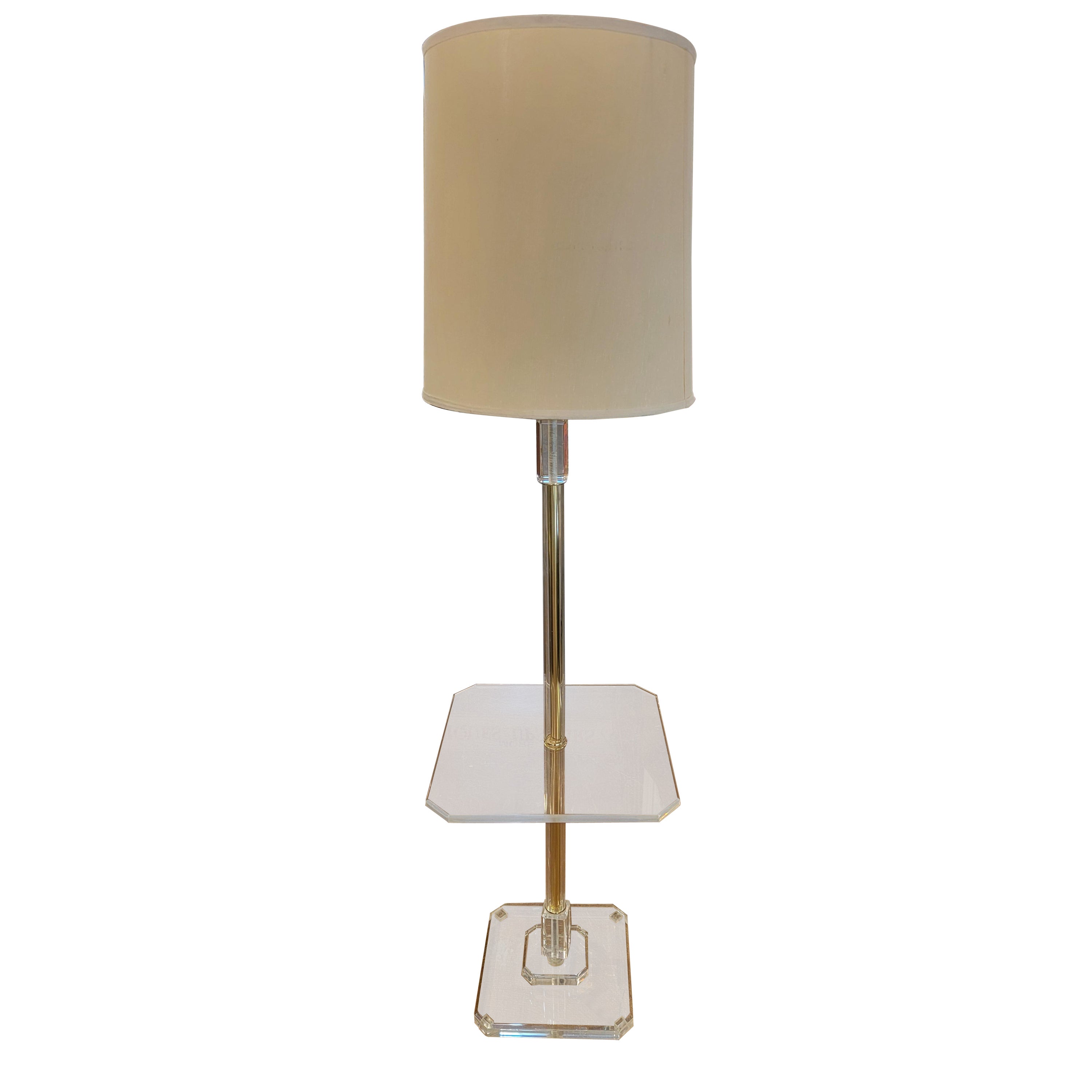 Italian Brass and Lucite Floor Lamp With Table Attached For Sale