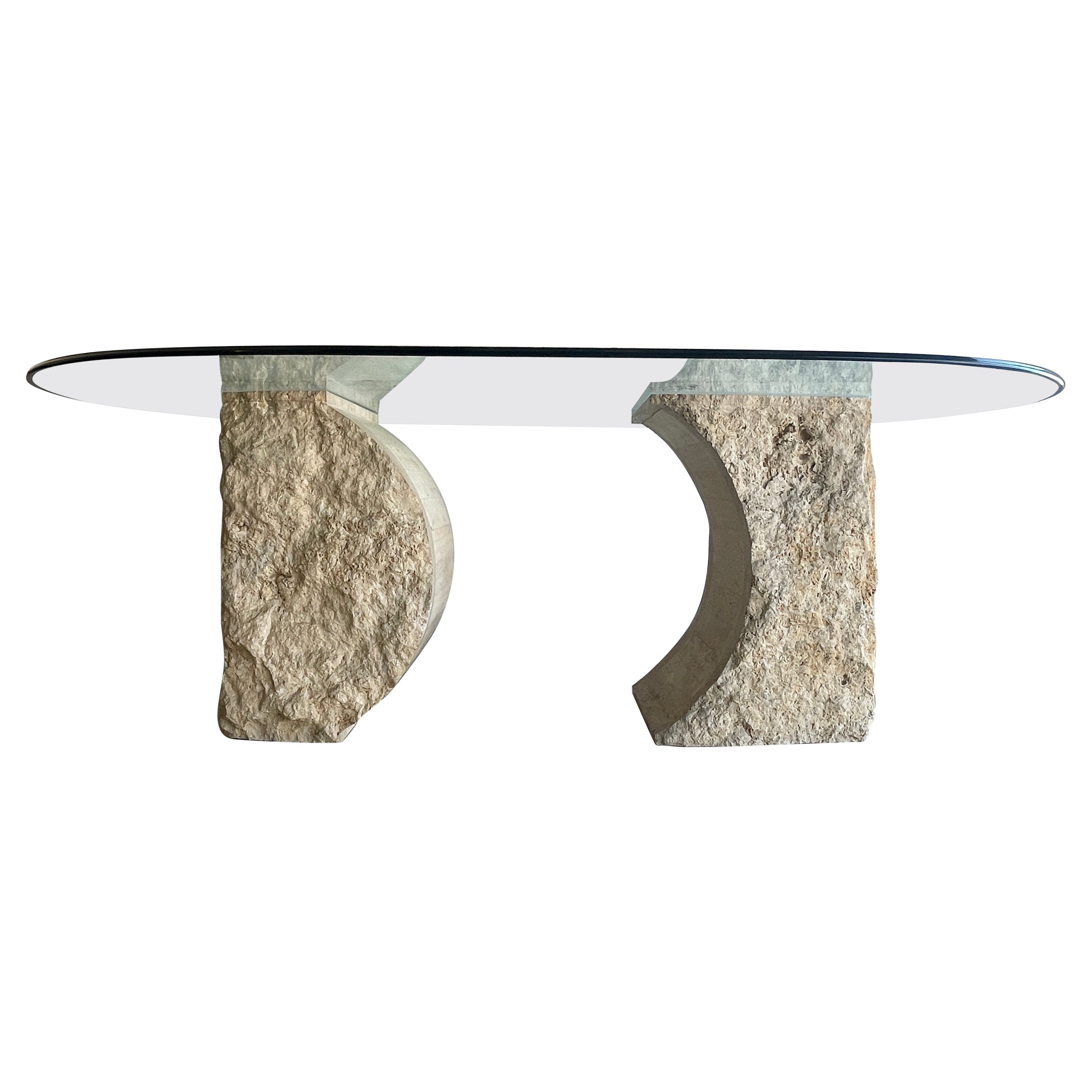 Willy Rizzo Organic Modern Travertine Dining Table  For Sale