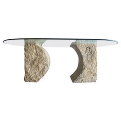 Willy Rizzo Organic Modern Travertine Dining Table 