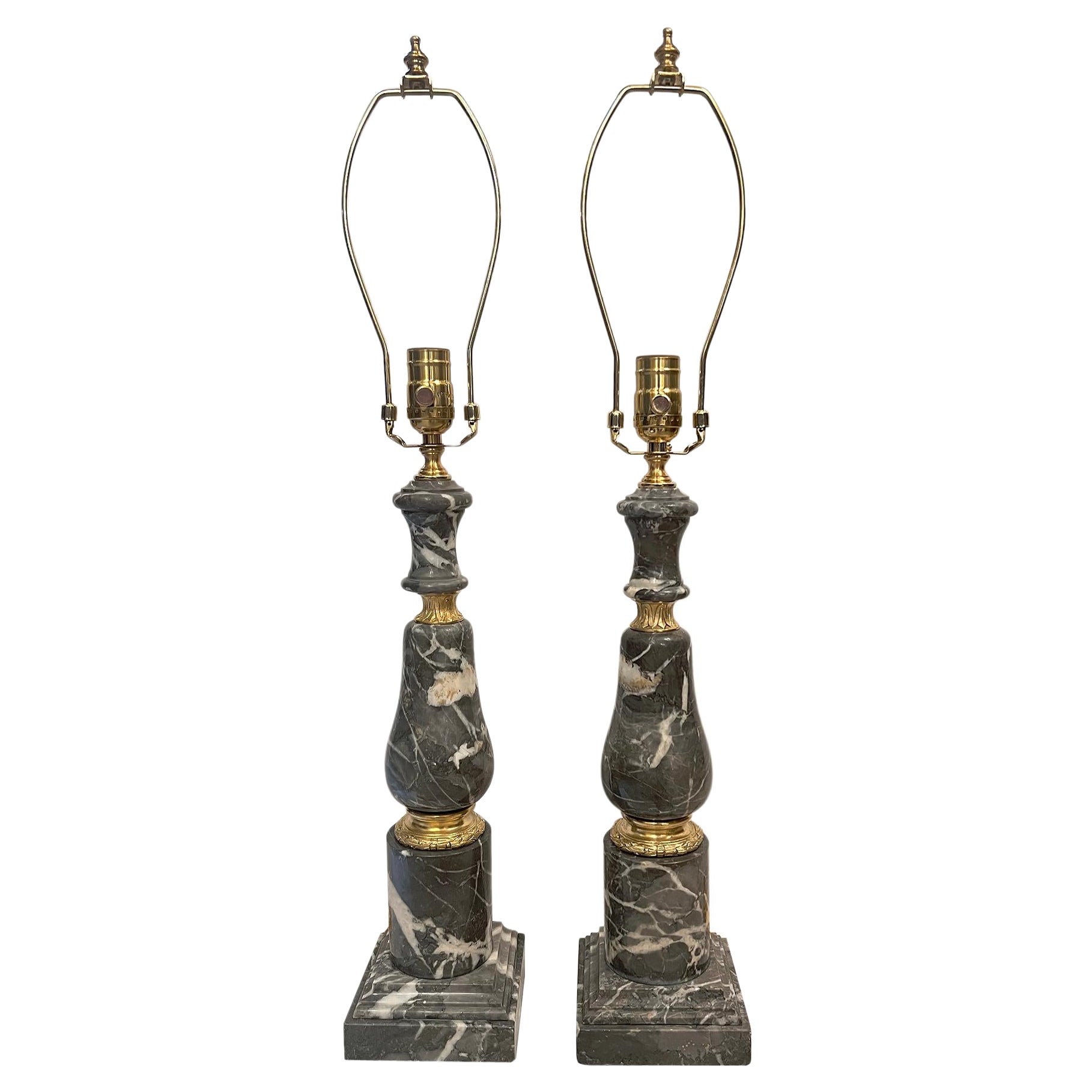 Pair of French Gray Marble Lamps For Sale