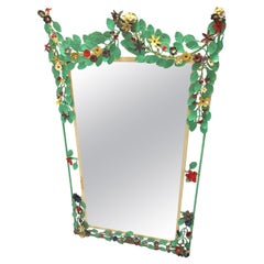 Vintage 1950’s Large Italian Tole Hand Painted Floral Mirror
