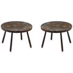 Retro Brutalist Wrought Iron & Slate End Table, France 1950's