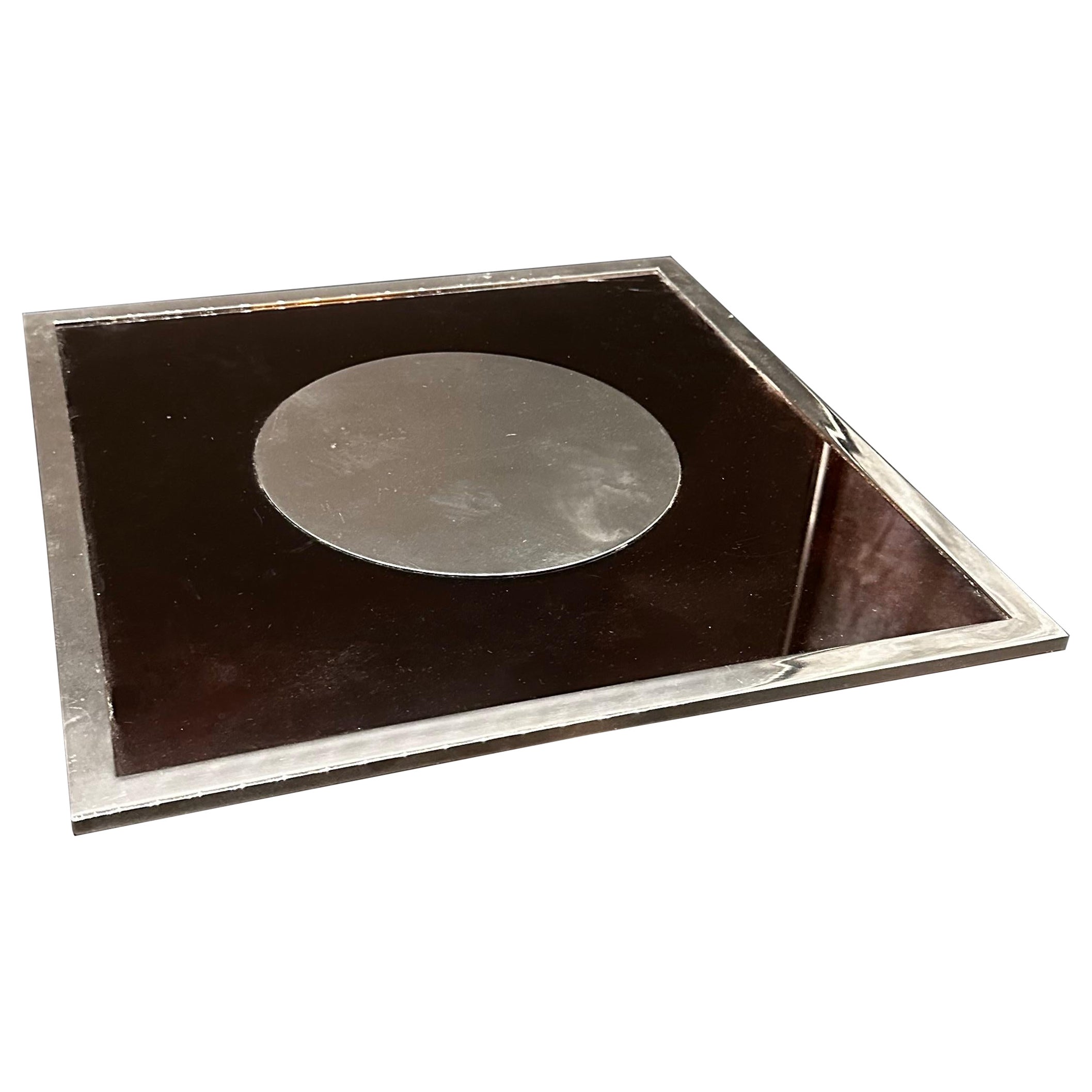 Vintage Italian Square Chrome and Plexiglass Tray 1980s For Sale