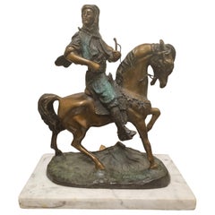 Antique A Barye & Emile Guilemin Patinated Verdigris Bronze Arab Hunter on Horseback 