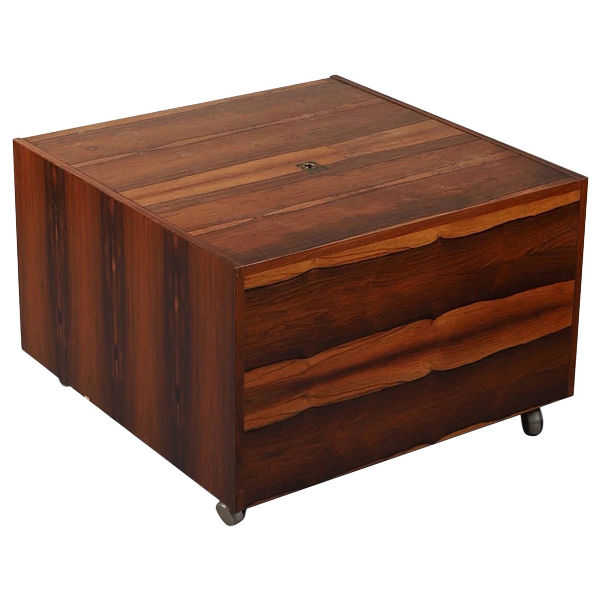 Swedish Modern Rolling Bar Cabinet / Coffee Table in Rosewood For Sale