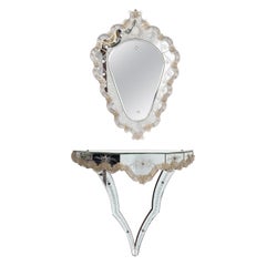 Table console et miroir en verre Murano du milieu du siècle dernier