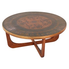 Circular copper + beech motif coffee table by oddmund vad