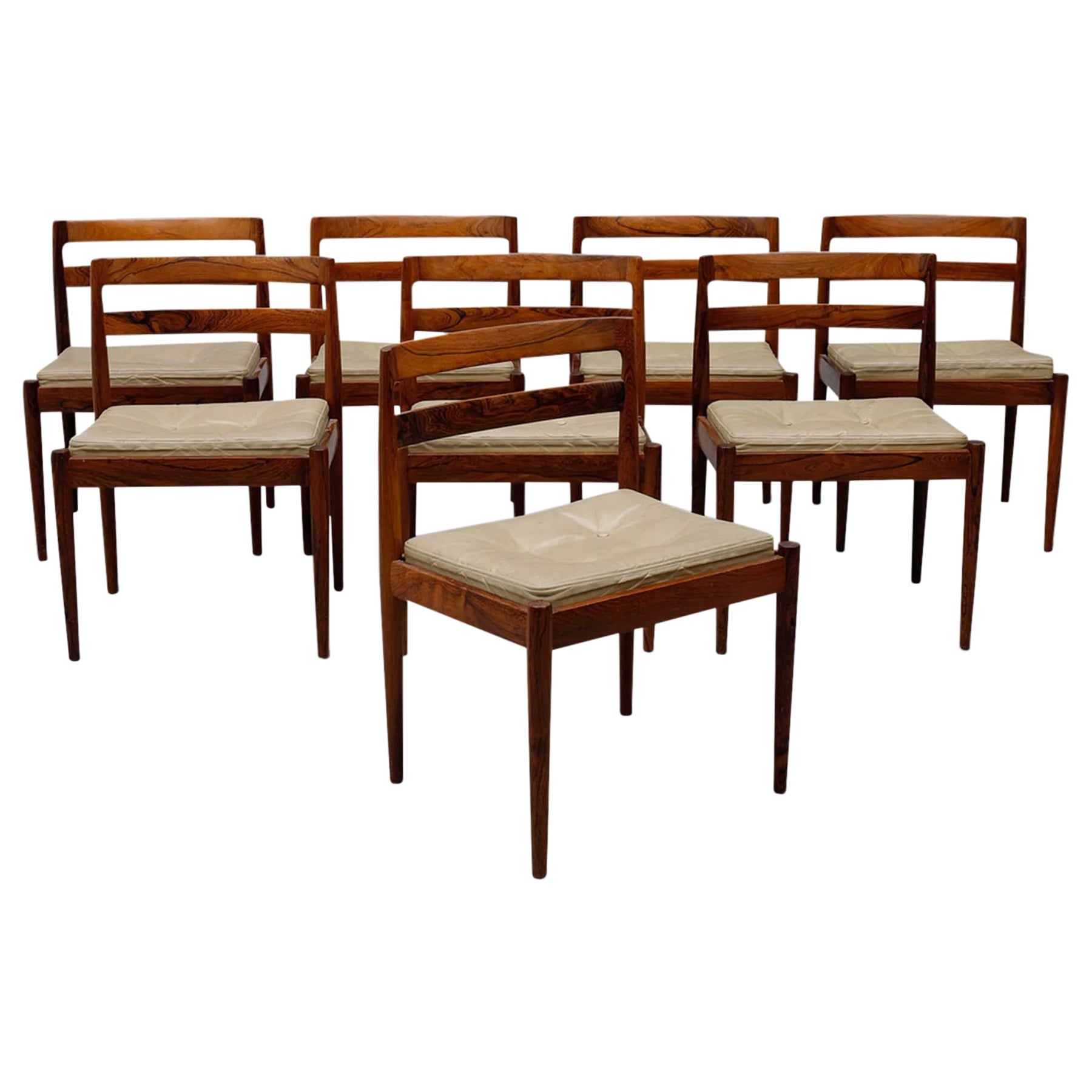 Set of Eight Solid Rosewood Kai Kristiansen for Magnus Olesen Dining Chairs  For Sale