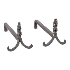 Modernist Wrought Iron Andirons in style Edgard Brandt - France 1960's