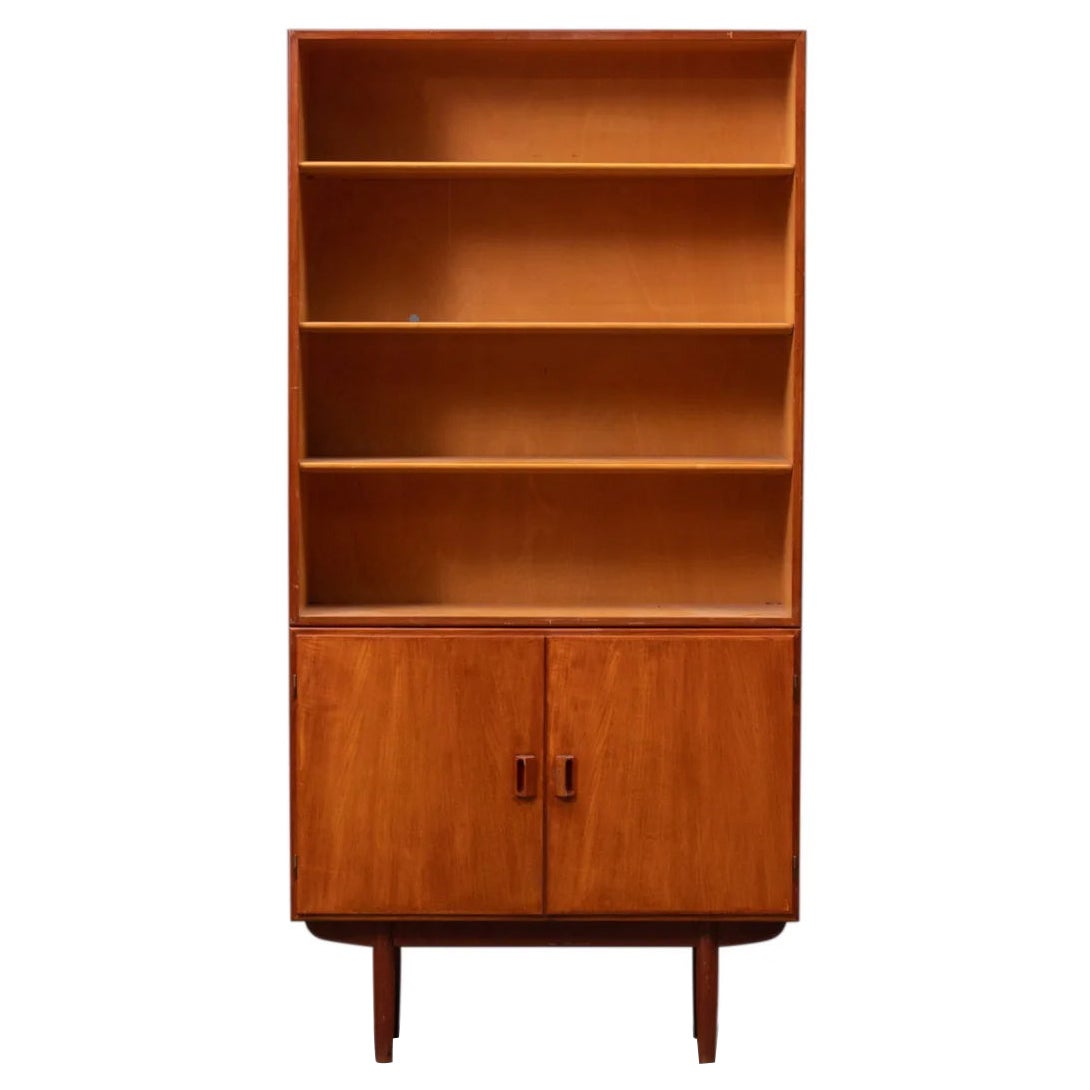 Modular børge mogensen narrow teak cupboard with removable bookcase hutch