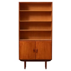 Modular børge mogensen narrow teak cupboard with removable bookcase hutch