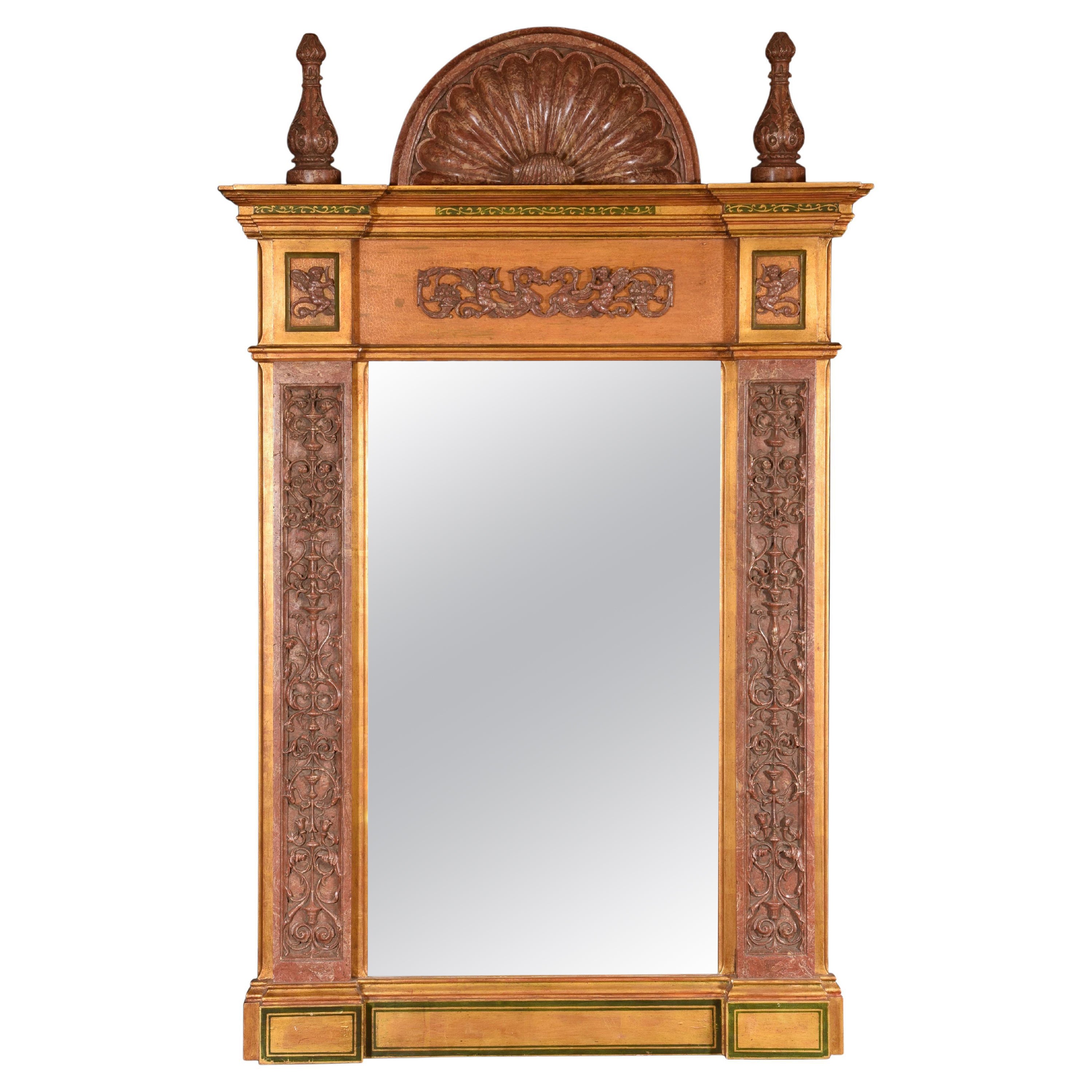 Wall mirror. Molded alabaster. 20th century, following Renaissance models. For Sale