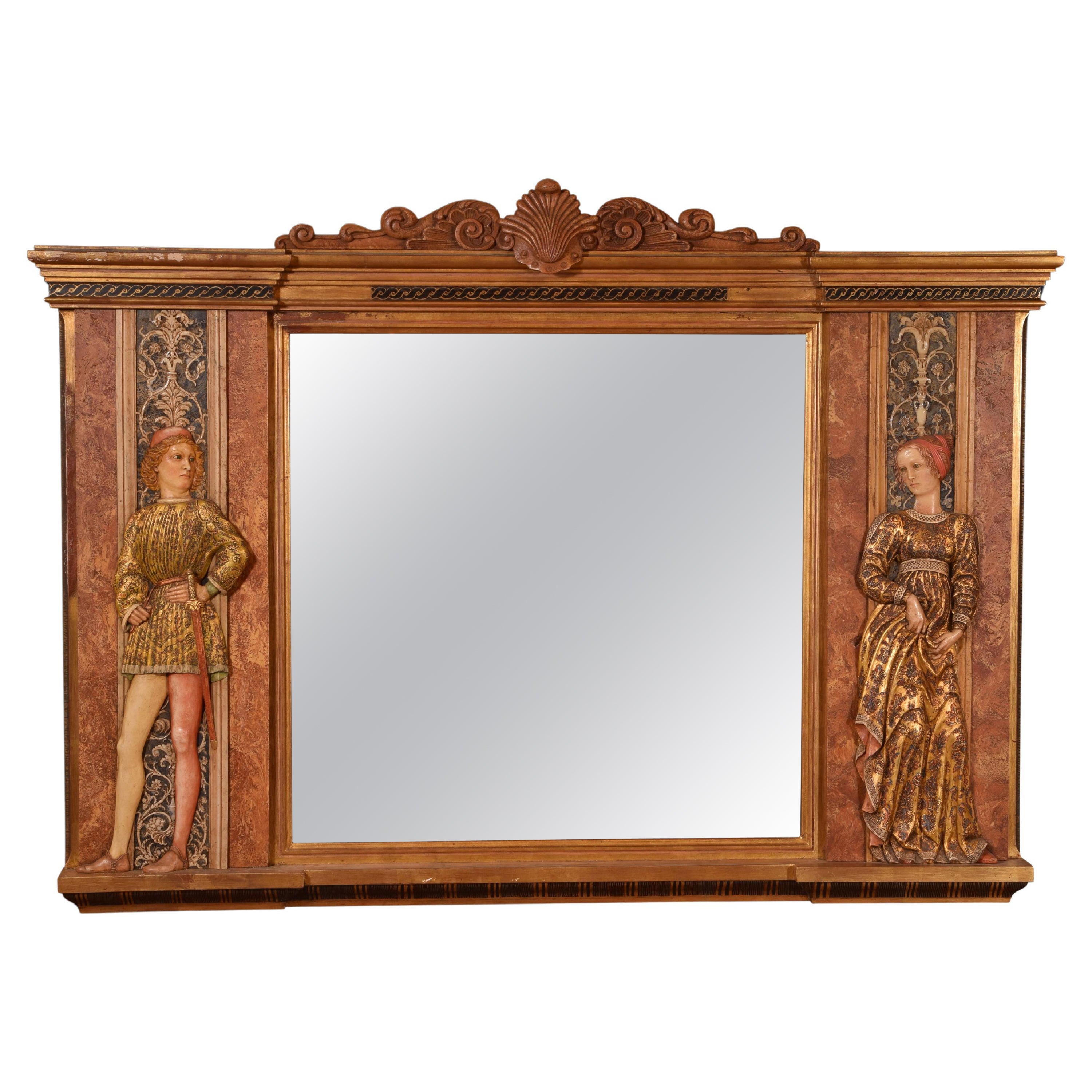 Mirror with reliefs. Modeled alabaster. 20th century, after MANTEGNA. For Sale