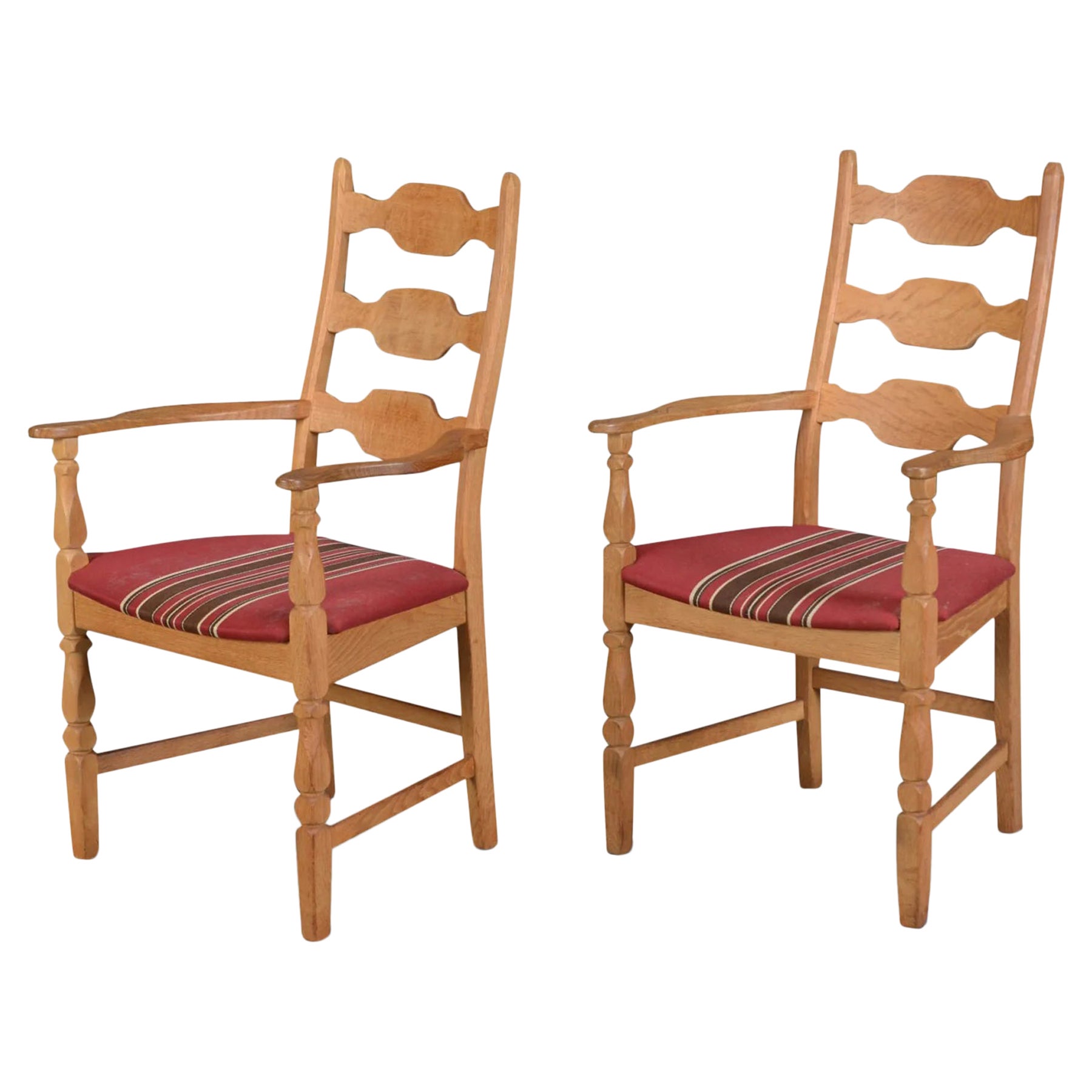 Pair of Henning Kjaernulf Highback Dining Armchairs in Oak For Sale