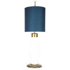 Large Opaline glass & brass Mid-century table lamp by Stilnovo